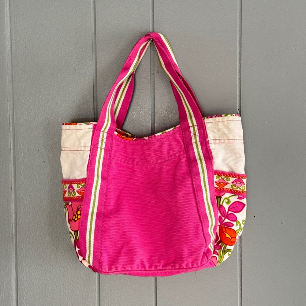 Vera Bradley Colorblock Tote Retired Lilli Bell Floral Pink Canvas Beach Y2K